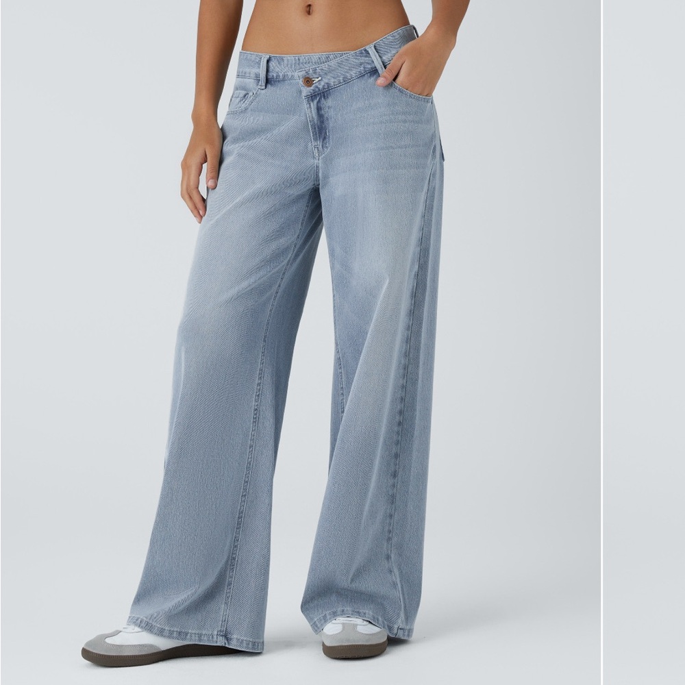 HALARA flex asymmetric low rise wide leg jeans
